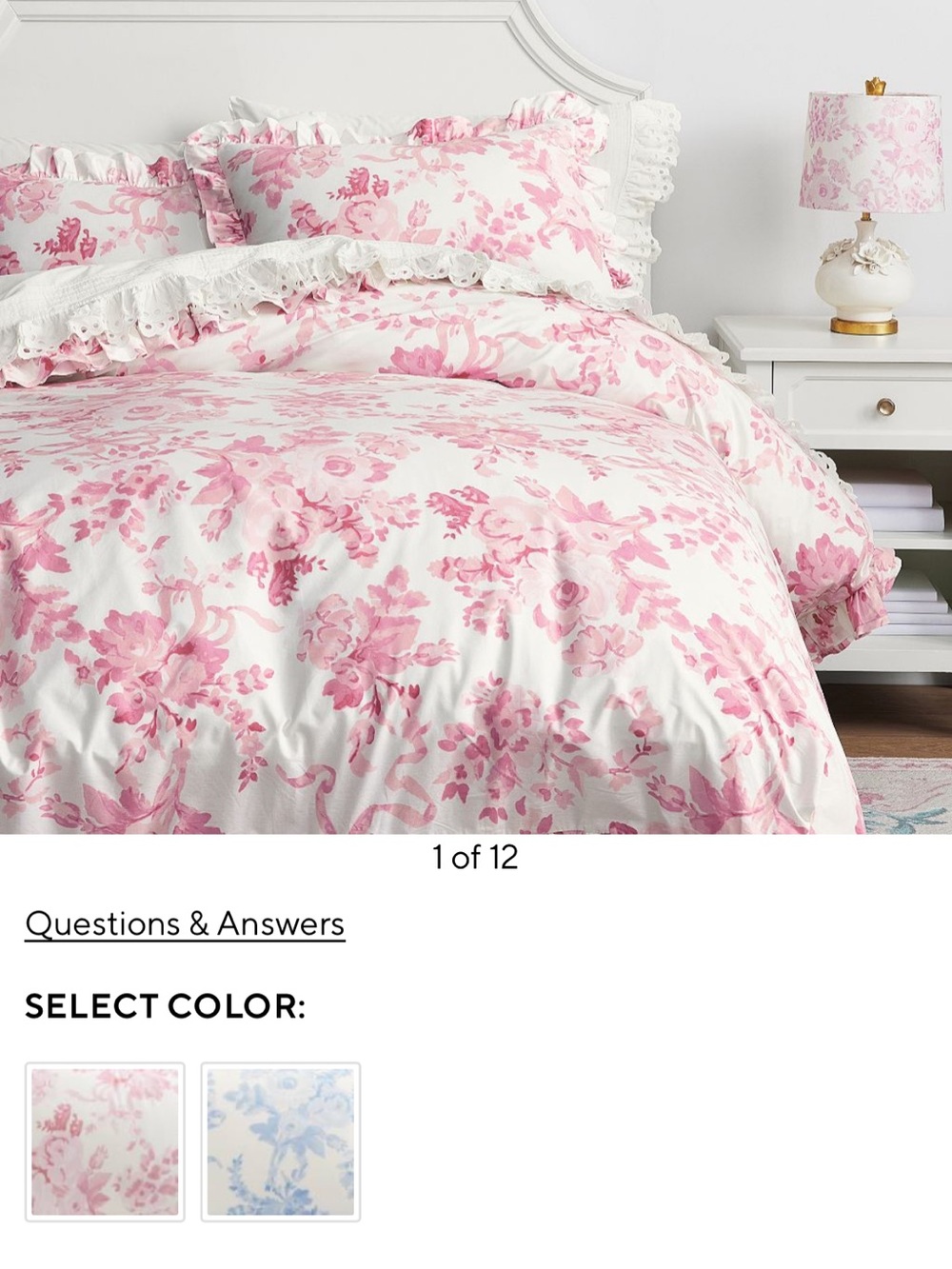 LoveShackFancy Pink Floral Ruffled Duvet Cover